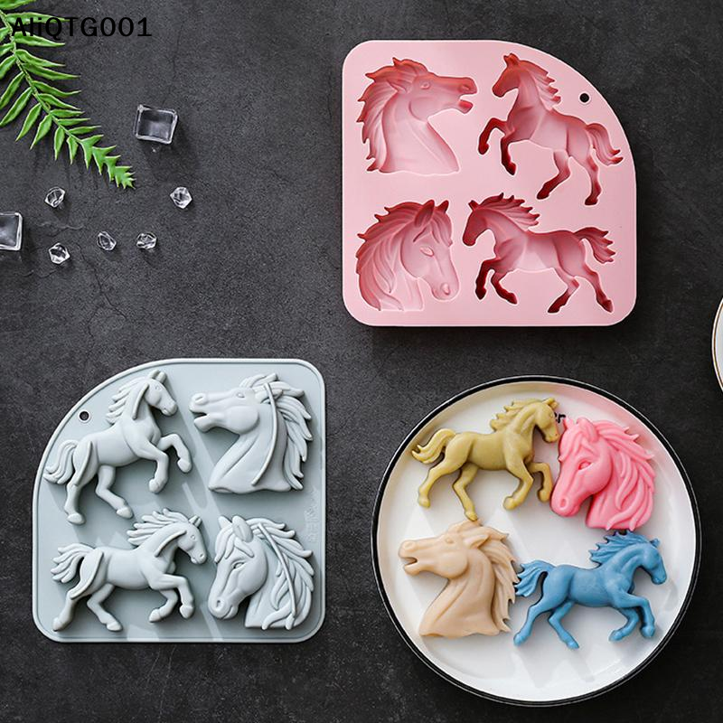 Kitchen Appliances Baking - 4-Cavity 3D Horse Silicone Mold for